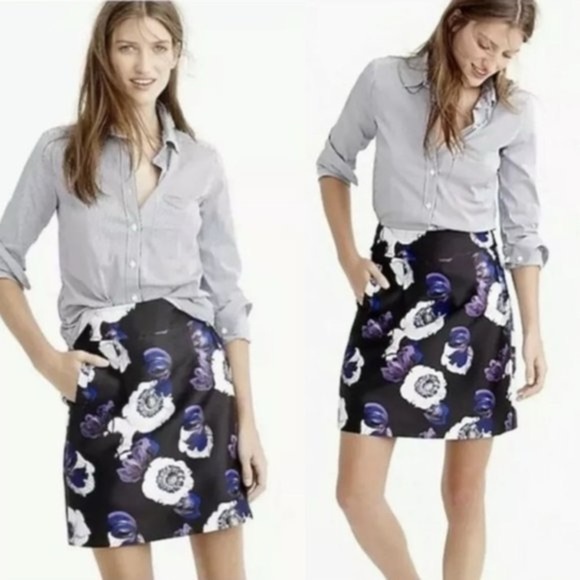 J. Crew Blue Violet Poppy Floral Print A-Line Mini Skirt Pockets Size 0 XXS XS - Picture 1 of 7